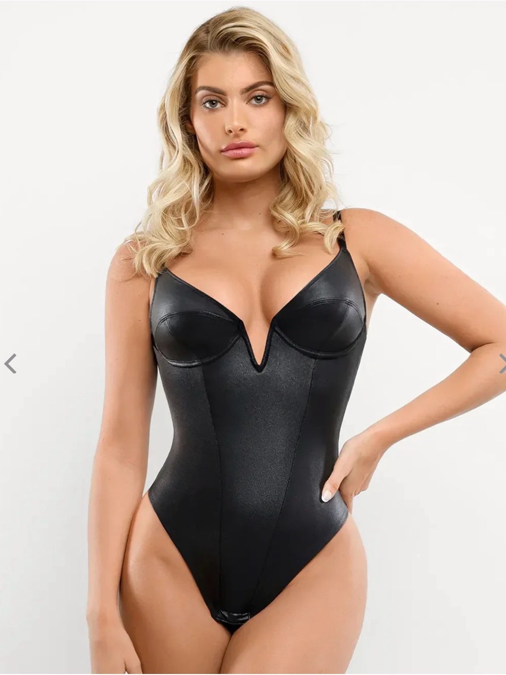 NWOT Sold Out On Website Popilush Faux Leather Black Bustier Bodysuit Size M